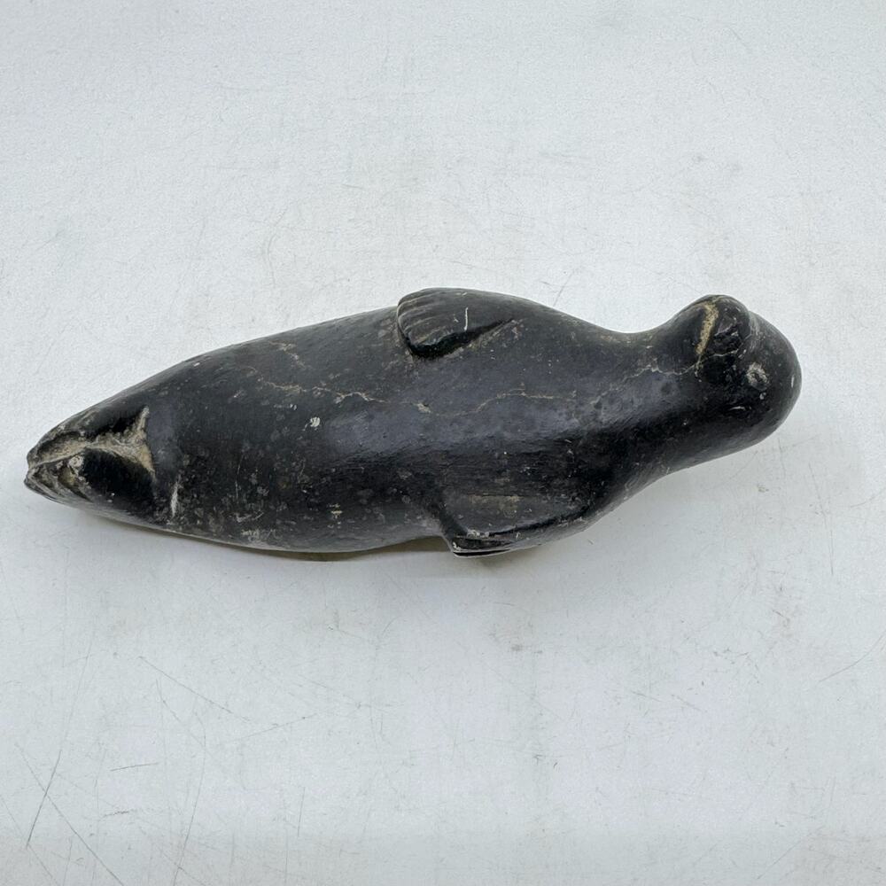 Inuit Handmade Blackstone Reclining Seal Sculpture